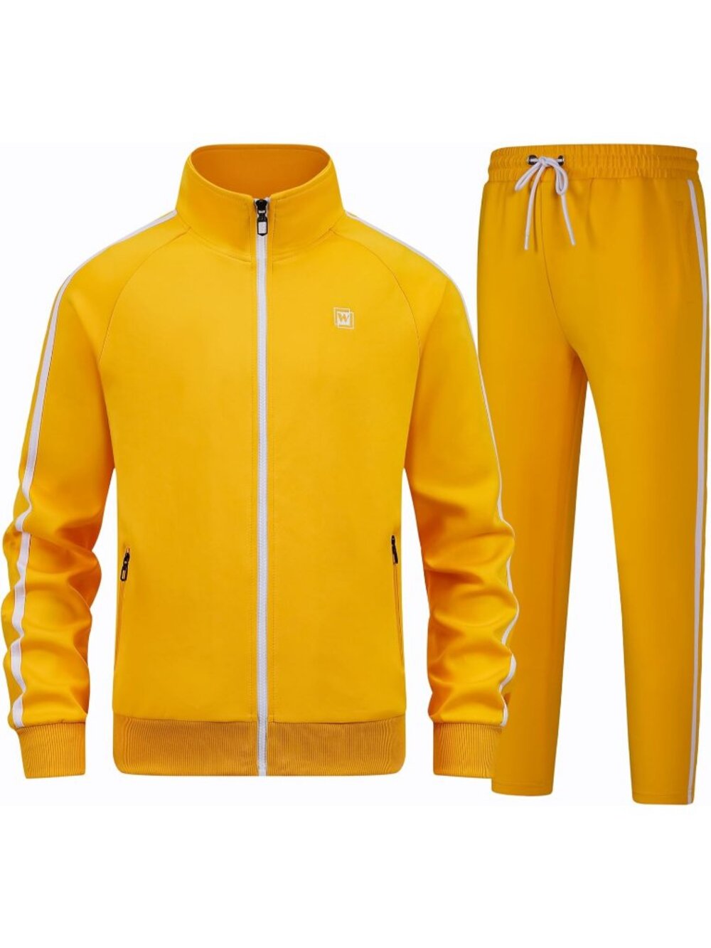 Men's 2 Piece Suit Yellow Slant Pocket Long Sleeve Full Zip Sweatsuit Athletic